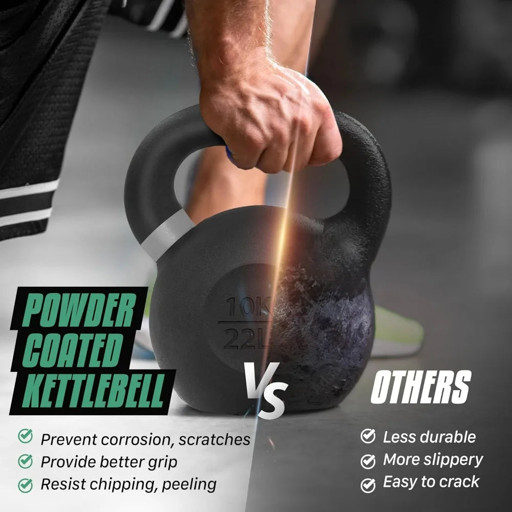 Powder Coated Cast Iron Kettlebell Non-Slip Handle Flat Bottom