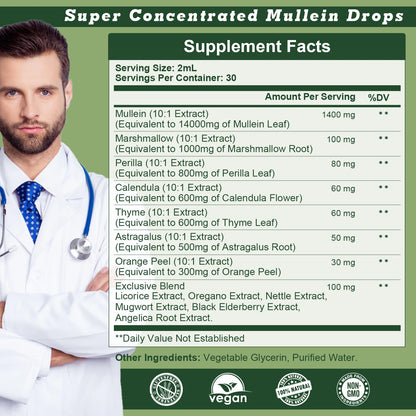 Mullein Leaf Extract Drops - Lung Cleanse - Powerful Mullein for Immune Support
