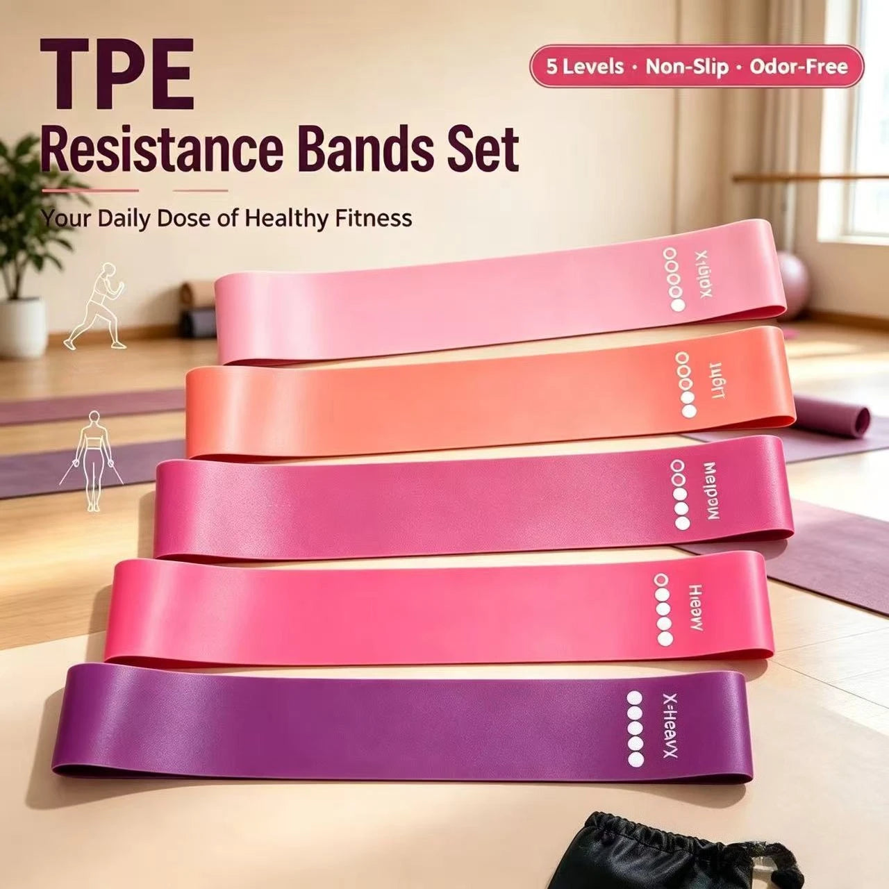TPE Resistance Bands Set – 5 Levels Non-Slip Booty Exercise Bands