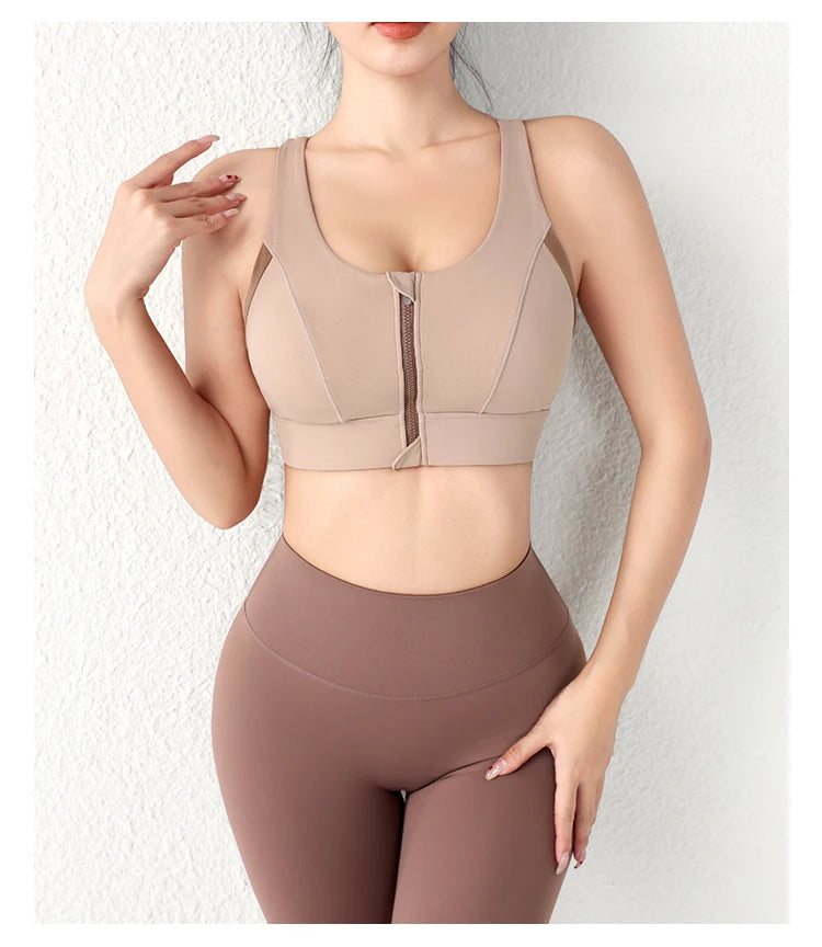 New Design Summer One-Piece High-Strength Shock-Proof Sports Underwear Vested Front Zipper  Yogo Sports Bra