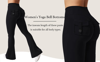 Women's Yoga Flare Trousers, High-Waisted Tummy-Control Wide-Leg