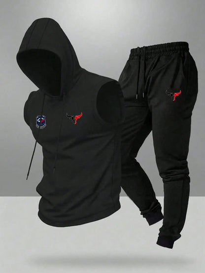 Gym Rark Men's Hooded Vest And Pants Sports Suit