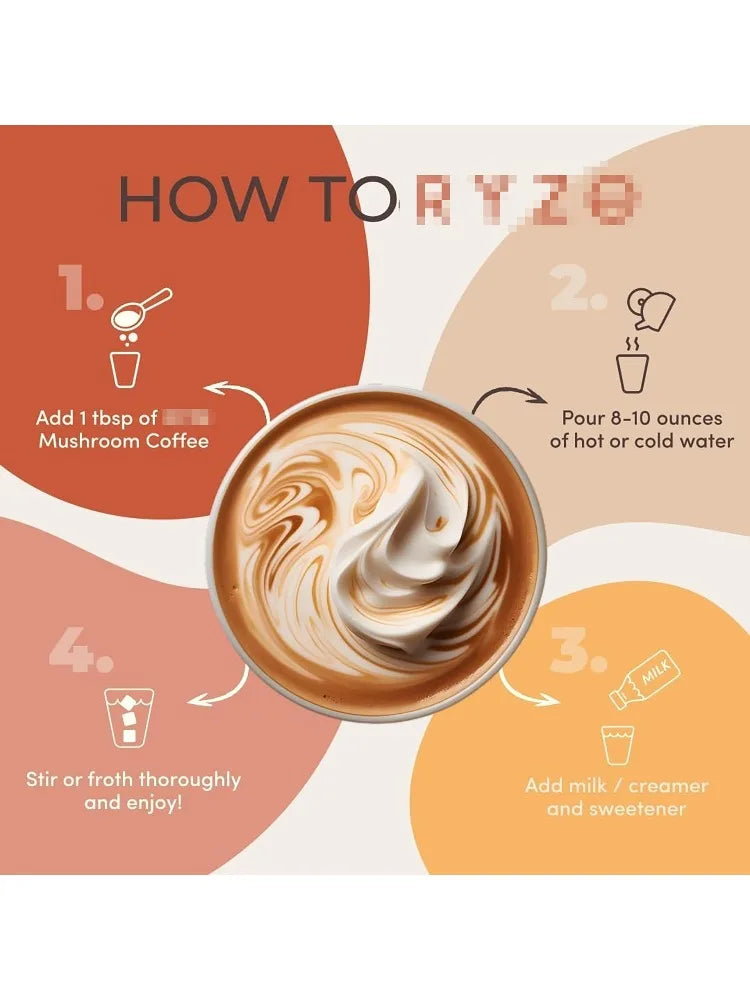 Organic Mushroom Coffee Powder Contain 6 Types Adaptogenic Mushrooms Extract MCT Oil Brewing Use Smooth Daily Beverage Support