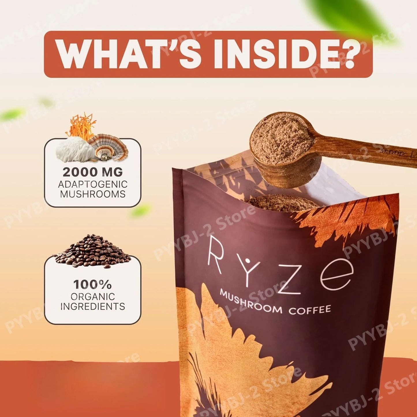 Organic Mushroom Coffee Powder Contain 6 Types Adaptogenic Mushrooms Extract MCT Oil Brewing Use Smooth Daily Beverage Support