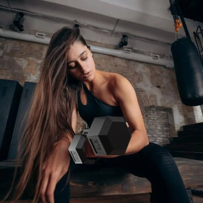 Rubber Coated Hex Dumbbell Set with A-Frame Rack Black