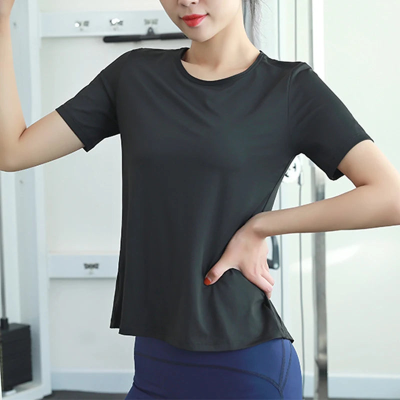 New Hem Opening Sports Tops Women Loose Quick-Dry Yoga T-Shirt