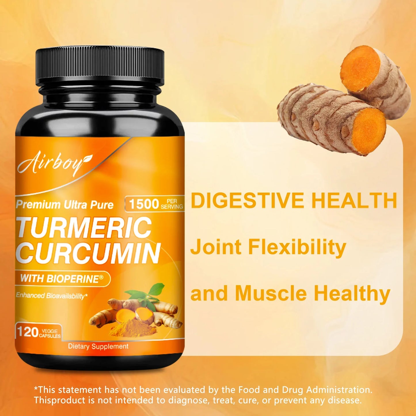 Turmeric Curcumin Capsules - with 95% Curcumin and Black Pepper - High Absorption Joint Supplement - 120 Capsules
