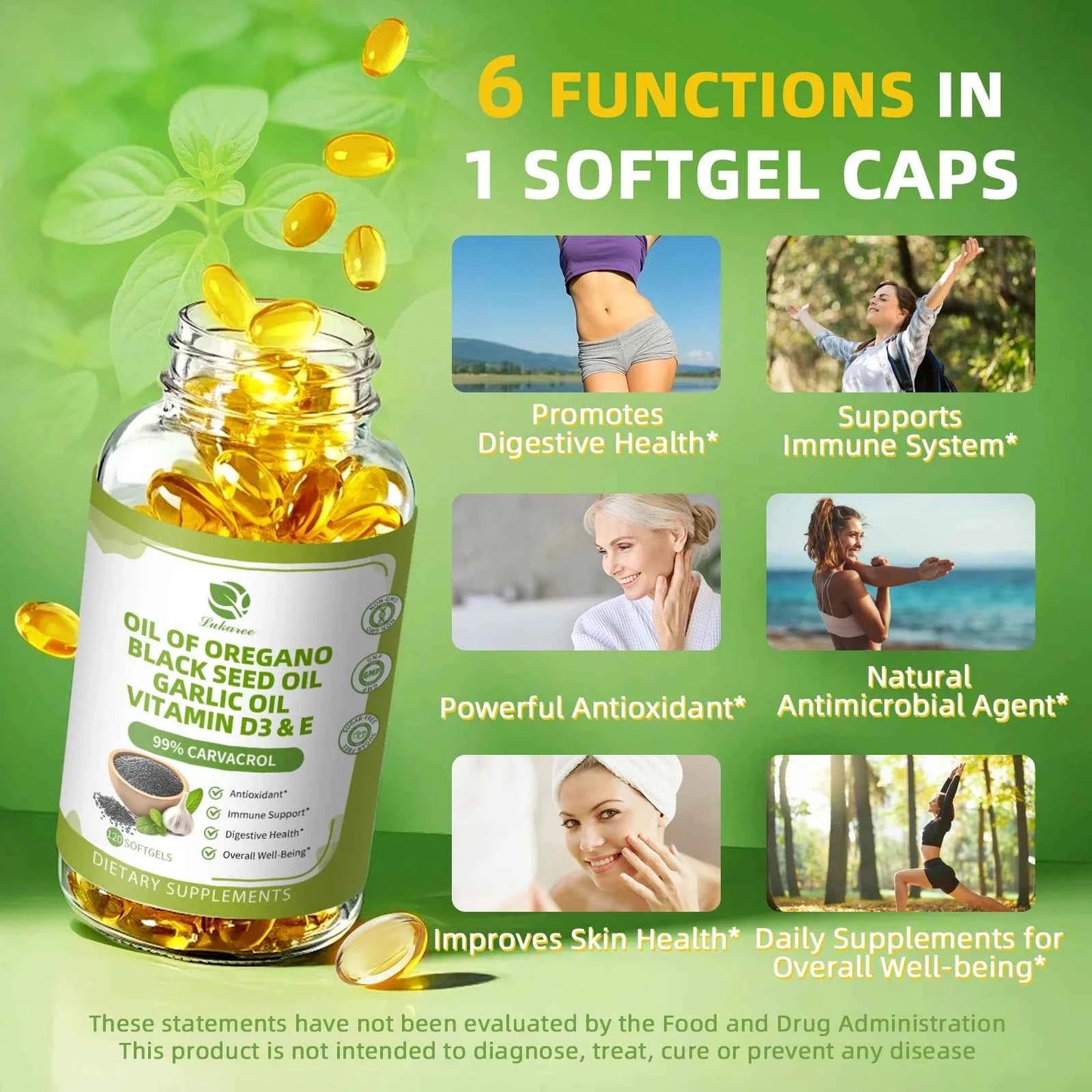 LUKAREE Oregano Oil Capsules with Black Seed Oil