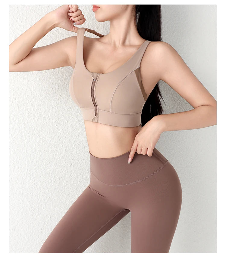 New Design Summer One-Piece High-Strength Shock-Proof Sports Underwear Vested Front Zipper  Yogo Sports Bra