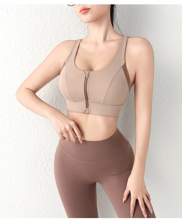 New Design Summer One-Piece High-Strength Shock-Proof Sports Underwear Vested Front Zipper  Yogo Sports Bra