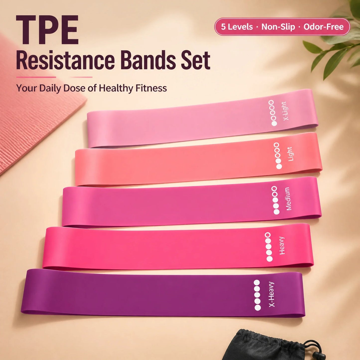 TPE Resistance Bands Set – 5 Levels Non-Slip Booty Exercise Bands