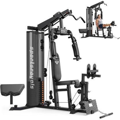 Sportsroyals Home Gym Equipment, 150LBS Weight Stack, Full Body Workout Machine with Pulley System