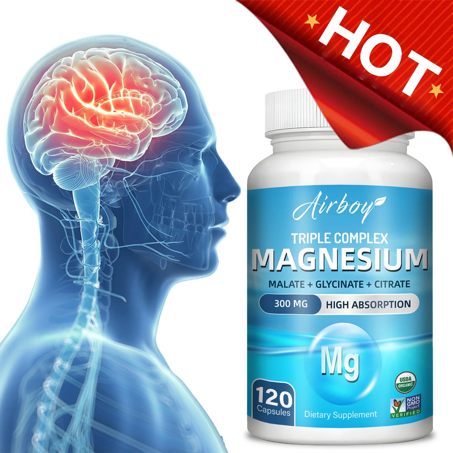 Triple Magnesium Complex - Bone, Muscle & Heart Health Supplement, Sleep Support, Stress Relief, Muscle Relaxation