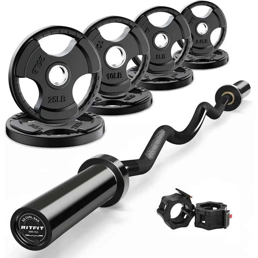2 Inch EZ Curl Bar with Weights, 350LBS Weight Capacity