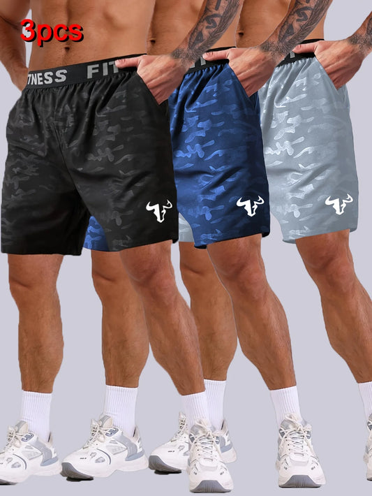 Men's  Bull Print Sports Shorts 3-Piece Set