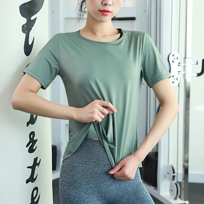 New Hem Opening Sports Tops Women Loose Quick-Dry Yoga T-Shirt