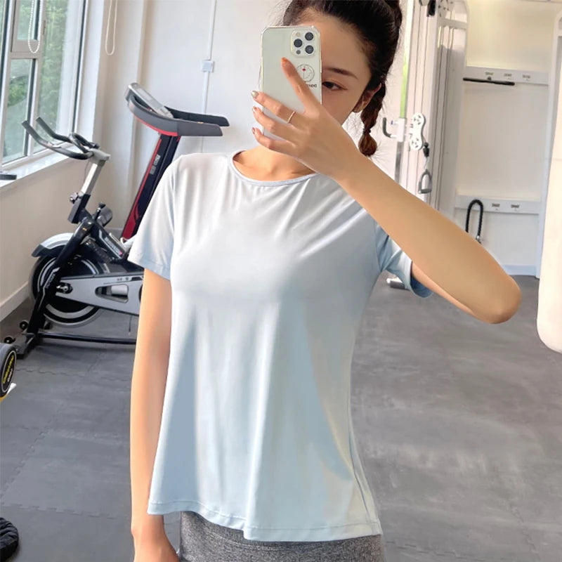 New Hem Opening Sports Tops Women Loose Quick-Dry Yoga T-Shirt