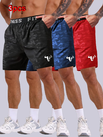 Men's  Bull Print Sports Shorts 3-Piece Set