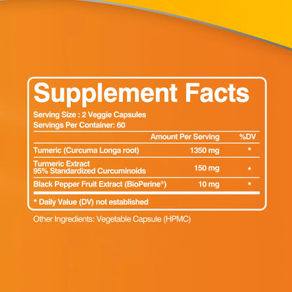 Turmeric Curcumin Capsules - with 95% Curcumin and Black Pepper - High Absorption Joint Supplement - 120 Capsules