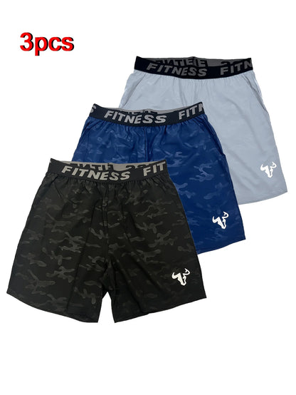 Men's  Bull Print Sports Shorts 3-Piece Set