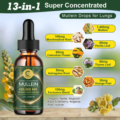 Mullein Leaf Extract Drops - Lung Cleanse - Powerful Mullein for Immune Support