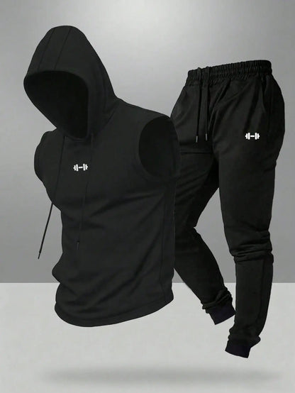 Gym Rark Men's Hooded Vest And Pants Sports Suit