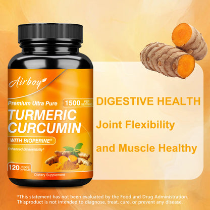 Turmeric Curcumin Capsules - with 95% Curcumin and Black Pepper - High Absorption Joint Supplement - 120 Capsules