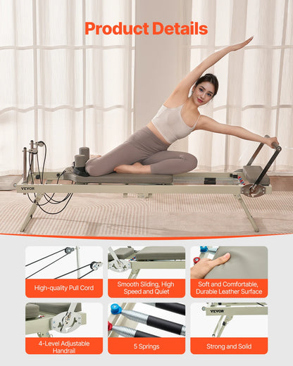 VEVOR Foldable Pilates Reformer Pilates Workout Machine